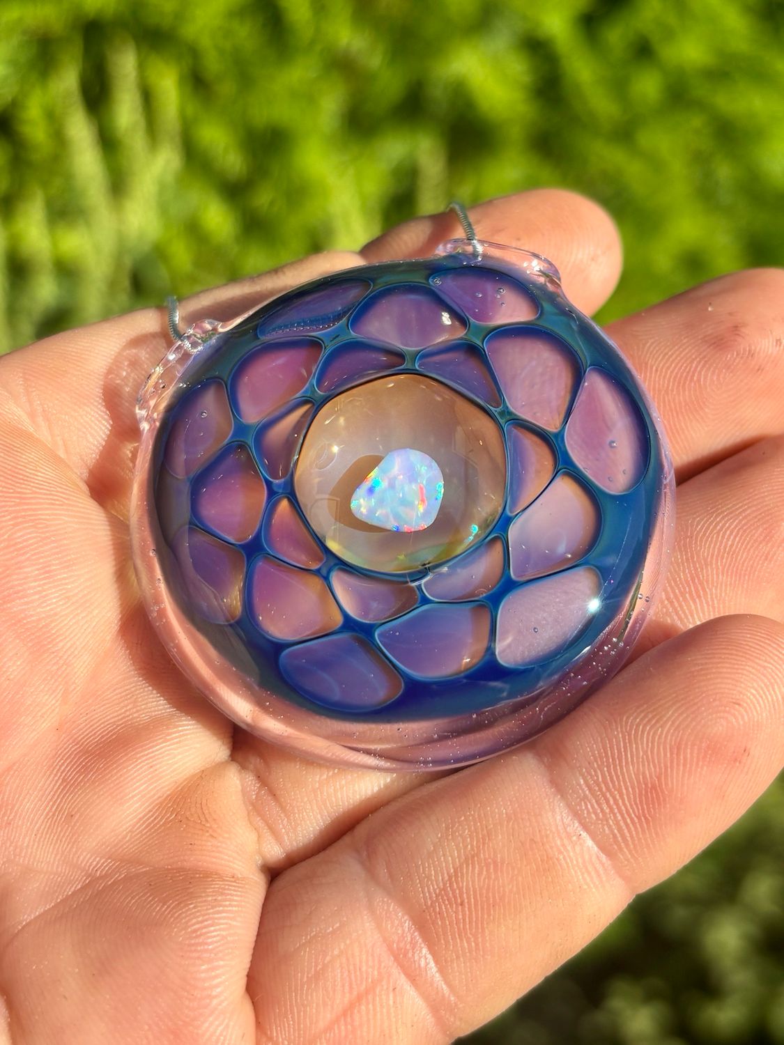Opal Glass Honeycomb Pendant Necklace