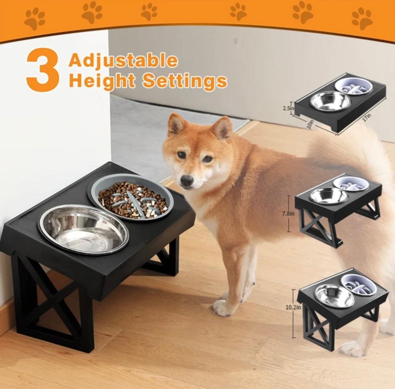 Elevated Dog Bowls 3 Adjustable Heights