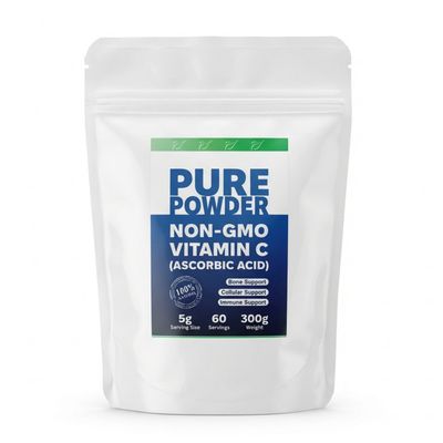 Pure Non-GMO Vitamin C Powder - 300g Pouch. Supports immunity, bone health and cellular regeneratio…