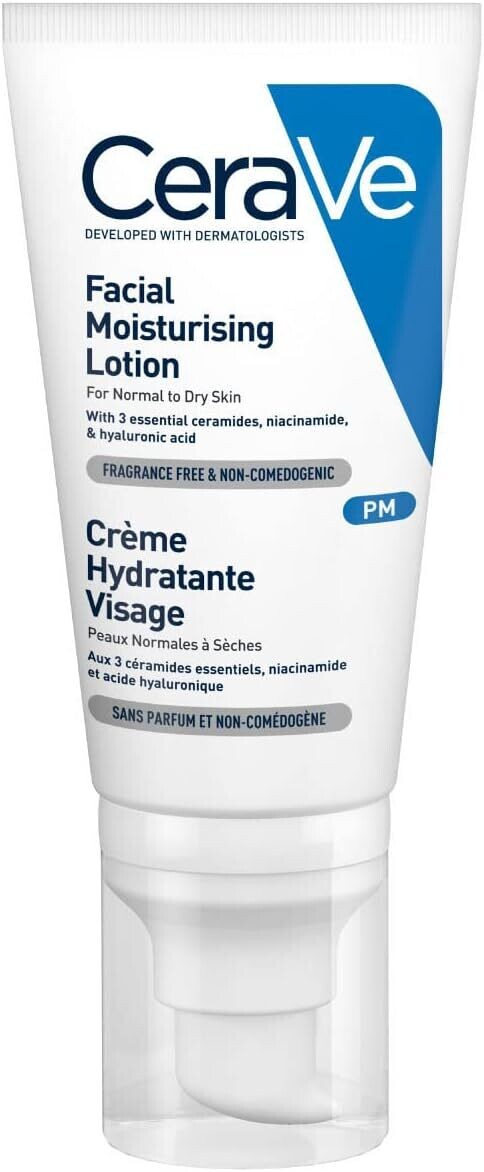CeraVe PM Facial Moisturising Lotion| 52ml/1.75oz | Day &amp; Night Facial Moisturiser with Hyaluronic Acid