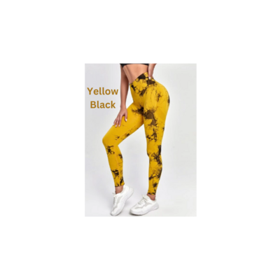 YELLOW BLACK
Tie dye yoga pants, high waist, push up and fitness workout leggings. New arrival 2023.
