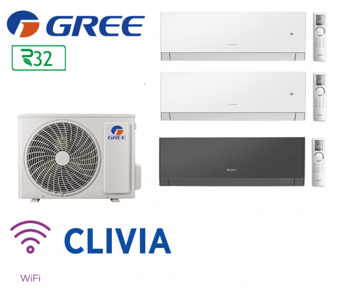 GREE Tri-split CLIVIA FM 24 + 2 FM CLIVIA 9 blanc + 1 FM CLIVIA 9 noir