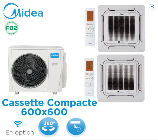 MIDEA Bi-split Cassette Compacte 600x600 M3OA-27HFN8-Q + 1 MCA3I-09HRFNX + 1 MCA3U-18HRFNX
