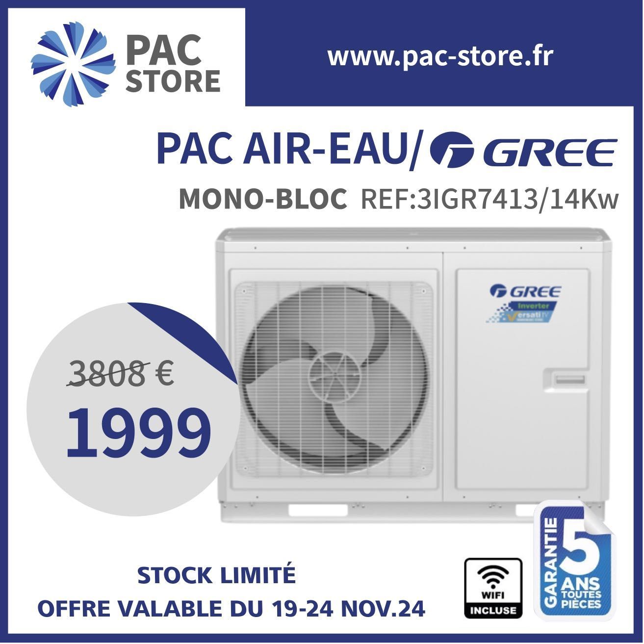 GREE - Pompe à chaleur air eau Versati IV Monobloc, 14.2 kWatts Monophasé