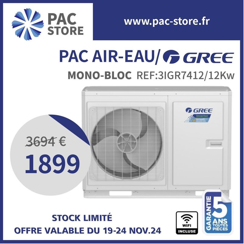 GREE - Pompe à chaleur air eau Versati IV Monobloc, 12 kWatts Monophasé