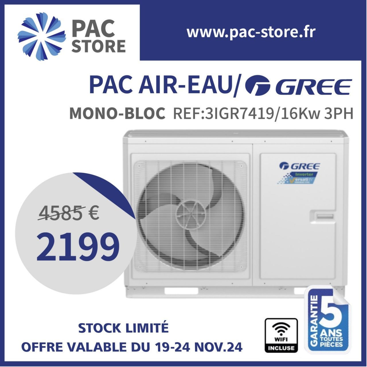 GREE - Pompe à chaleur air eau Versati IV Monobloc, 15.7 kWatts Triphasé