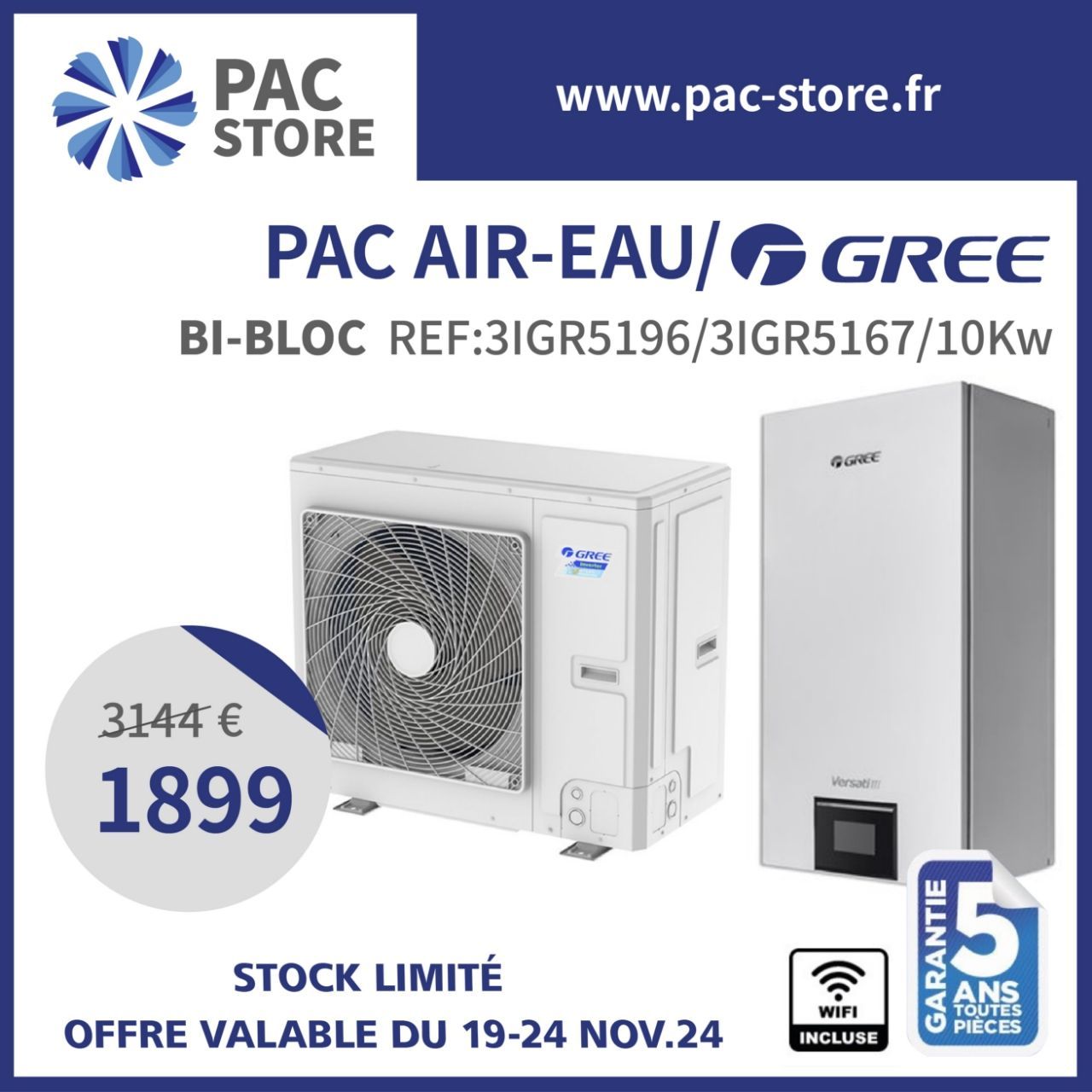 GREE - Pompe à chaleur air eau Versati III Split, 9.5 kWatts Monophasé
