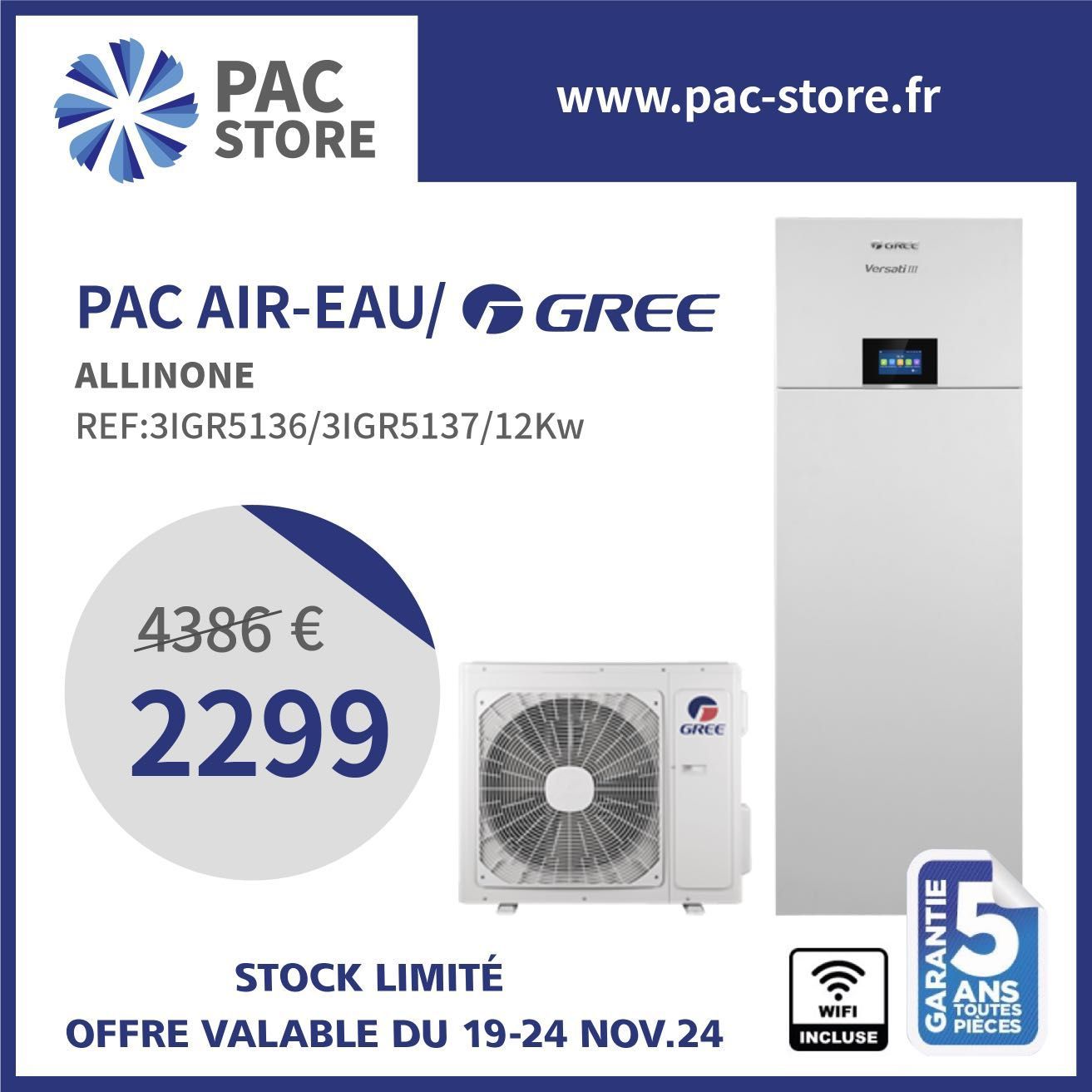 GREE - Pompe à chaleur air eau Versati III All-in-One, 12 kWatts Monophasé