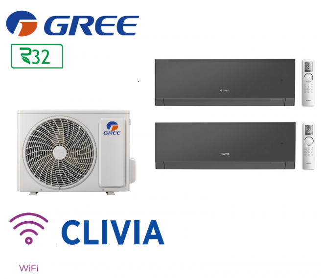 GREE Bi-split CLIVIA FM 18 + 2 FM CLIVIA 9 noir GREE Bi-split CLIVIA FM 18 + 2 FM CLIVIA 9 noir