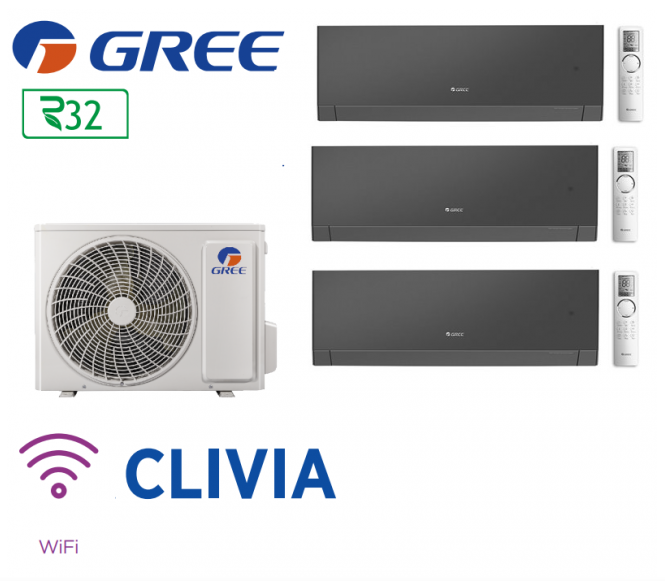 GREE Tri-split CLIVIA FM 24 + 3 FM CLIVIA 9 noir GREE Tri-split CLIVIA FM 24 + 3 FM CLIVIA 9 noir