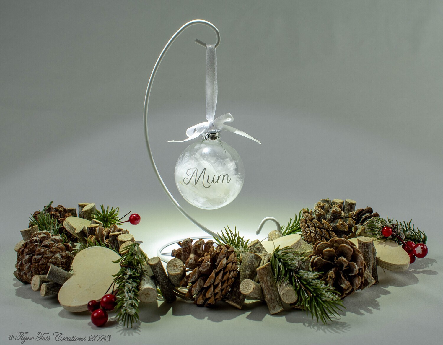 Feather Memorial Bauble | Personalised Feather Bauble | Memorial Christmas Bauble | Shatterproof Glass Feather Bauble