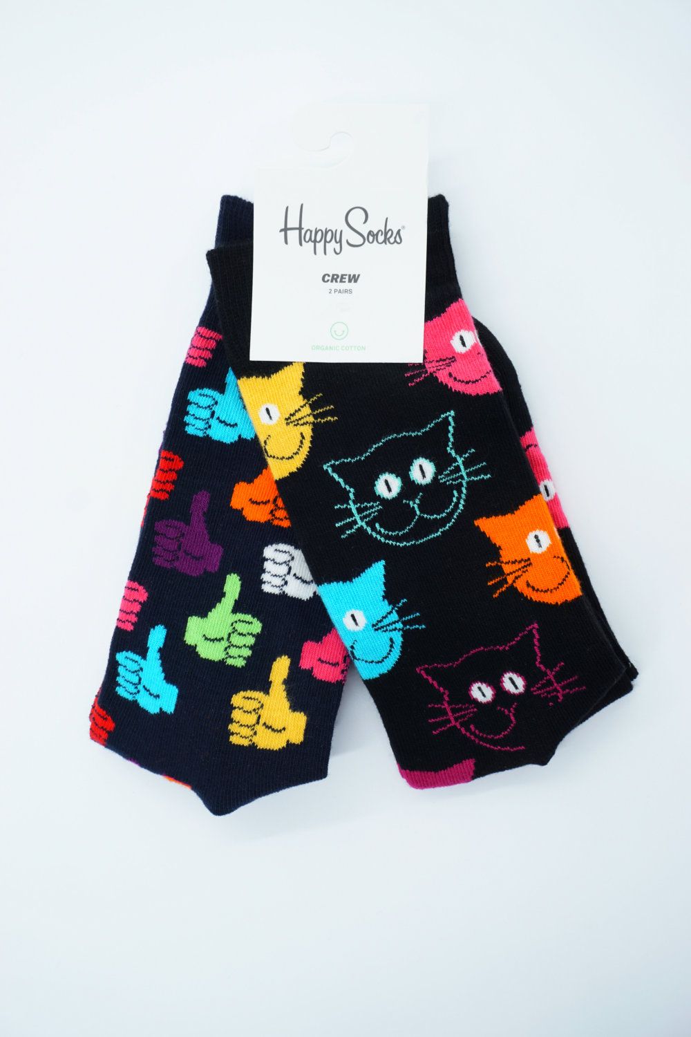 Bunte Cat & Thumb Up Unisex-Socken, Super Soft - 2er Pack