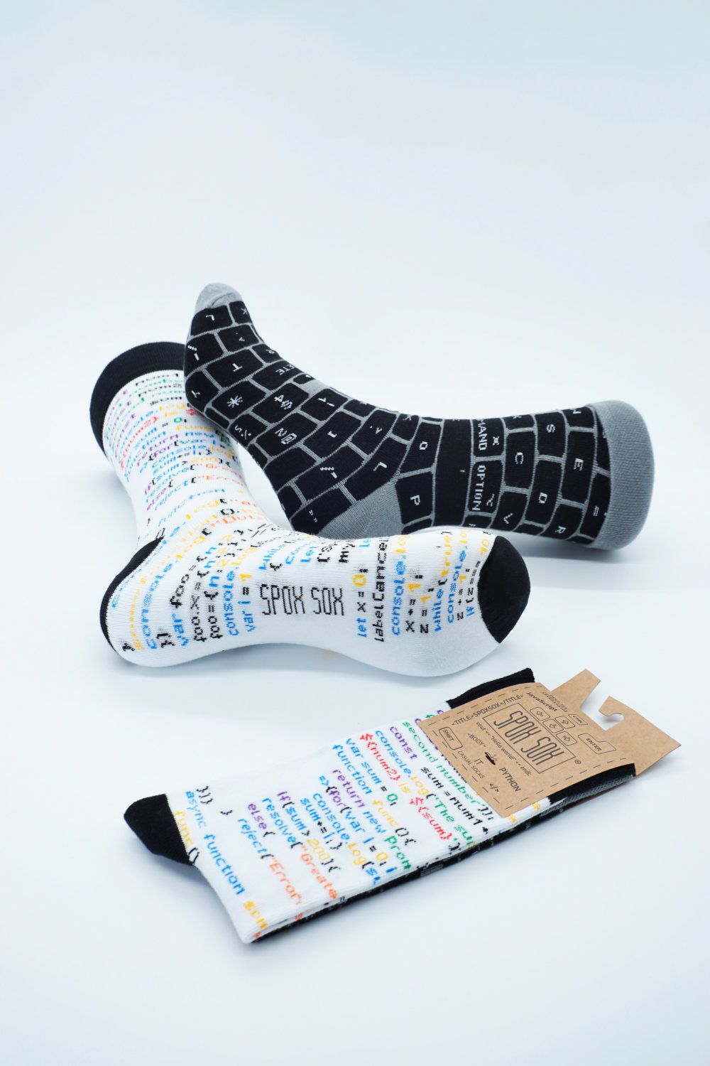 Hello-World Unisex-Socken, Bunt Schwarz Weiß - 2er-Pack