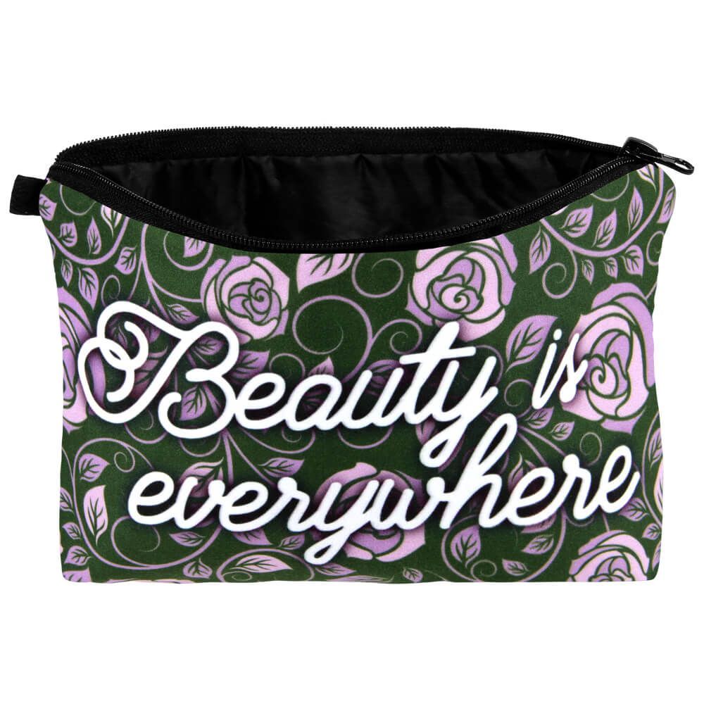 Kosmetiktasche "Beauty is Everywhere", Weiß auf Lila Blumen