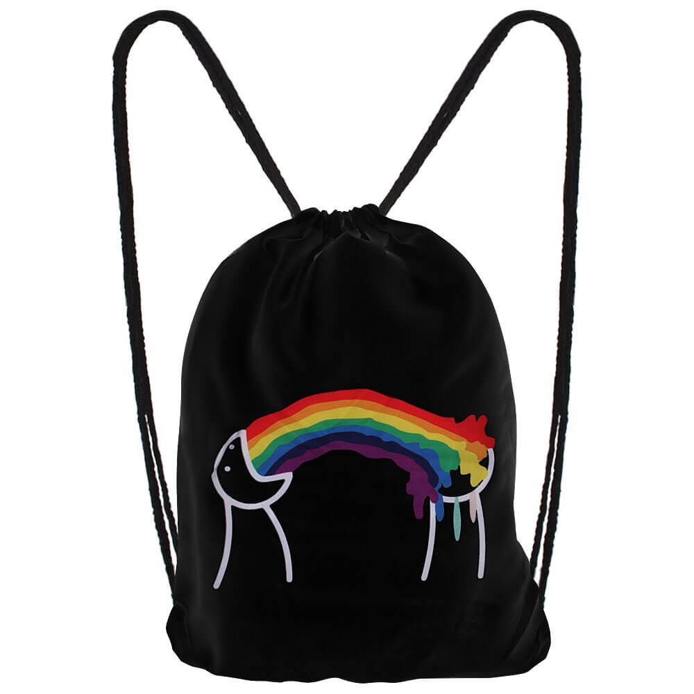 Gymbag "Puke Rainbow" - Bunt auf Schwarz - Pride Tasche