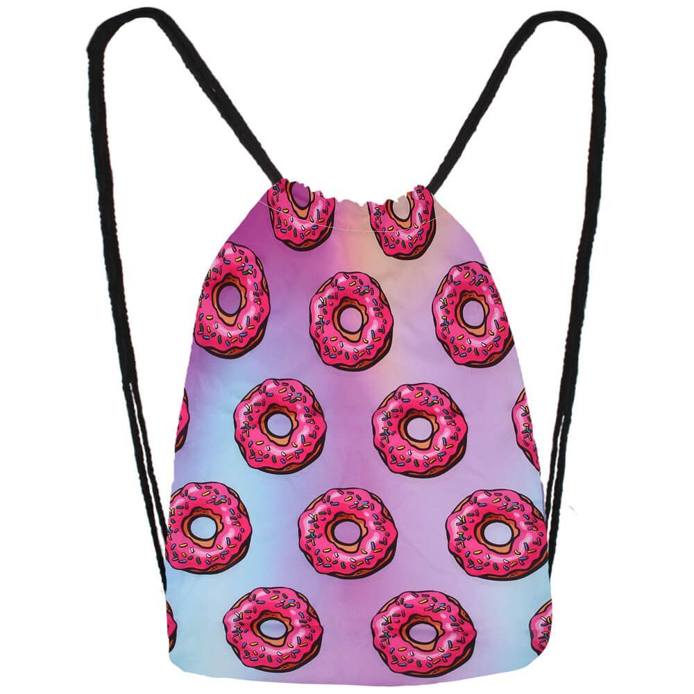 Gymbag "rosa Donuts" auf buntem Grund - Pride Tasche