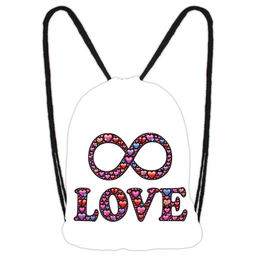 Gymbag "Infinite Love" bunte Herzen auf weißem Grund - Pride Tasche