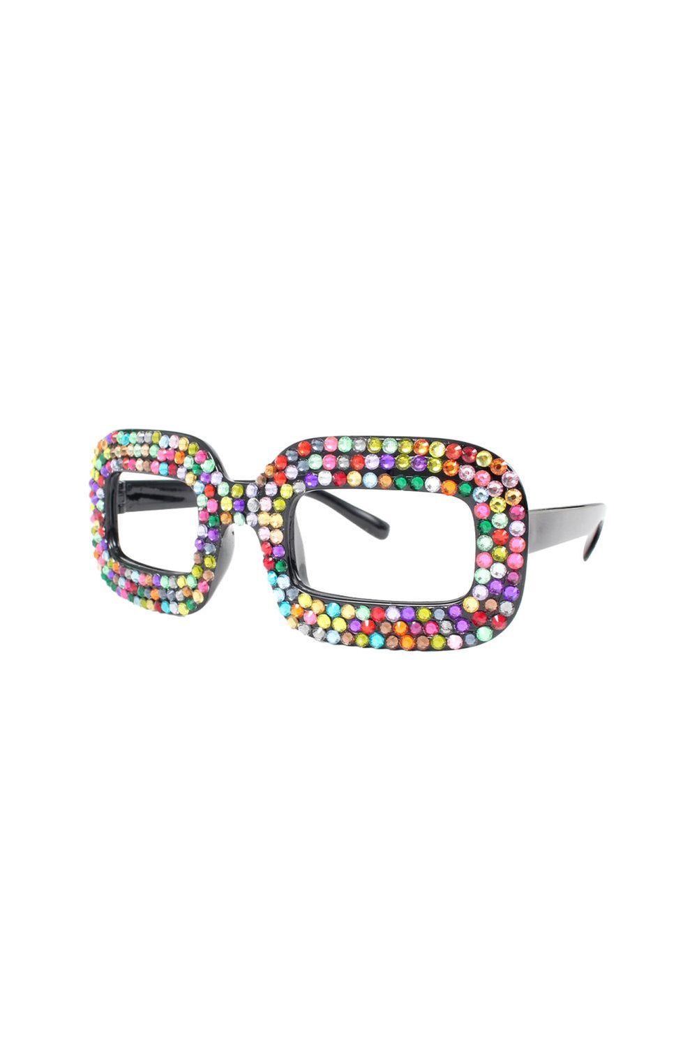 Brille, Partybrille ohne Glas mit Rainbow Strasssteinen am Rahmen - Pride Accessoire
