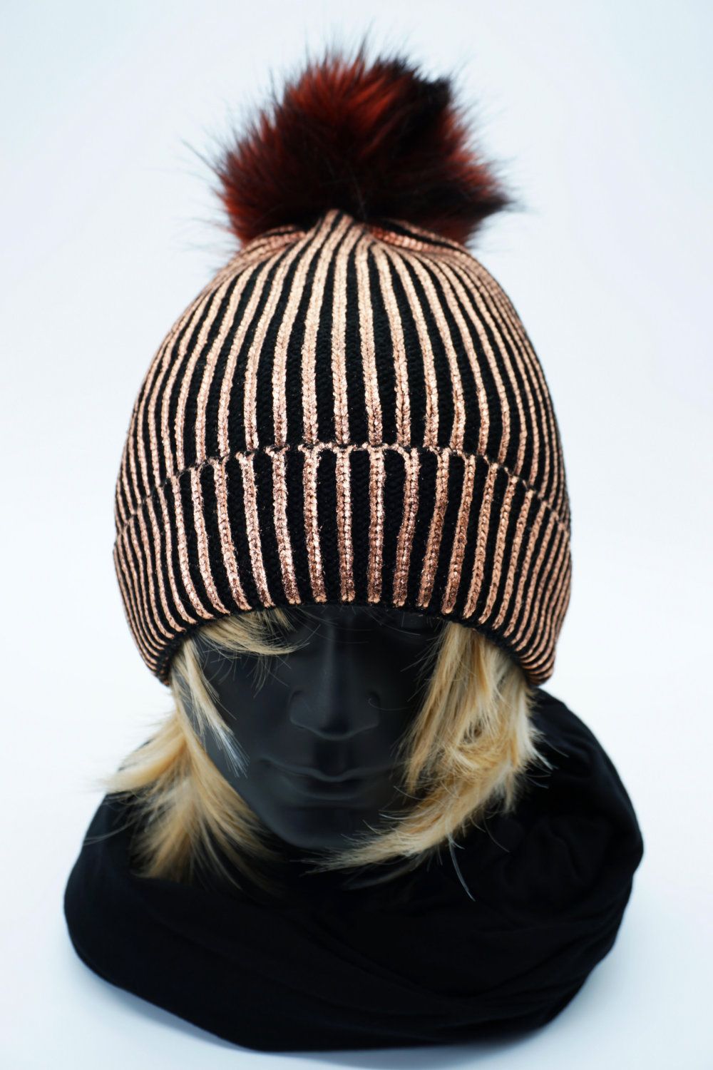 Strickmütze mit Bommel, Beanie, Luxury-Metallic Bronze & Black - Pride  Mütze