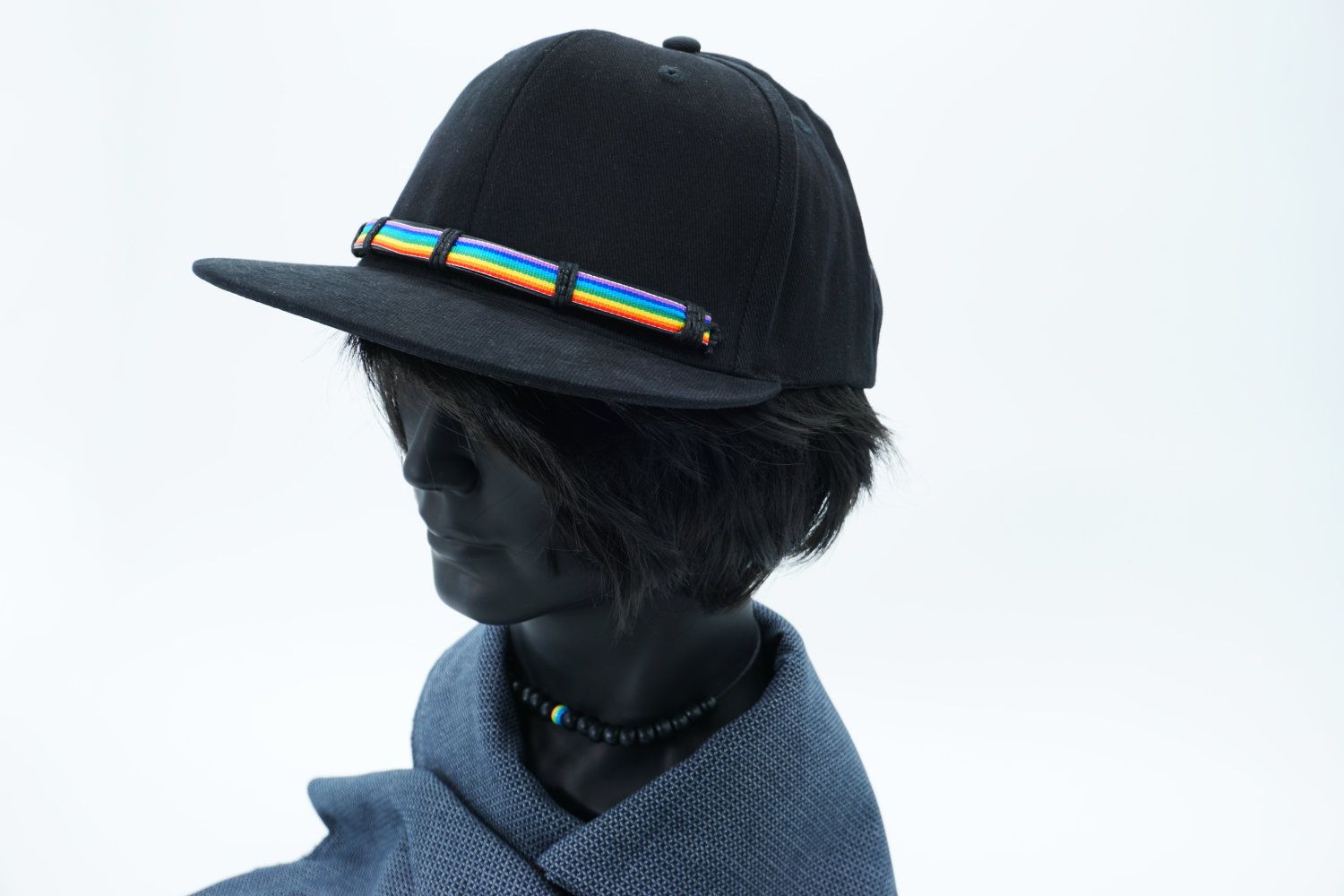 Cap, schwarz , Rainbow Stripe Belt Applikation, Gummizug ohne Verschluß Unisex - Pride Cap