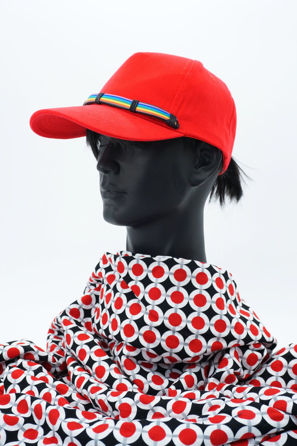 Cap, rot , Rainbow Stripe Belt Applikation, Metallschließe, Unisex - Pride Cap