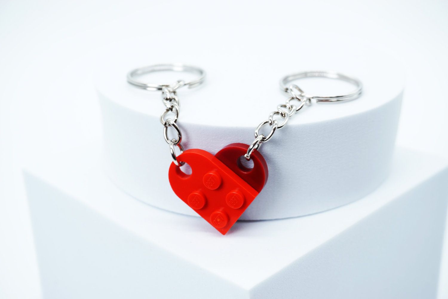 Schlüsselanhänger - Herz gefertigt aus LEGO® Steinen - Handmade - Bi-Color light Red an Red - Pride Accessoire