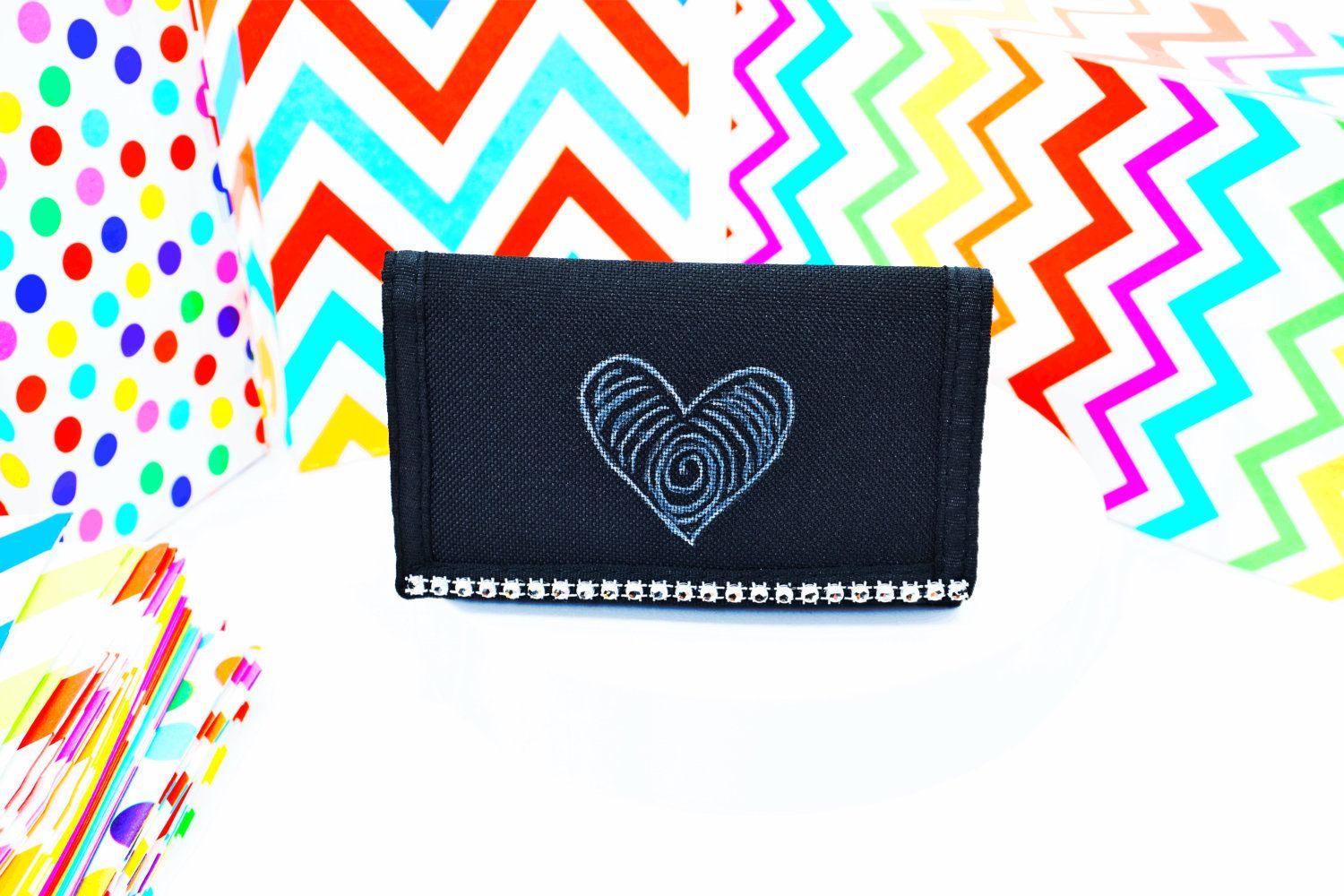 Crazy Heart Geldbörse, Schwarzes Wallet Handbemalt - Pride