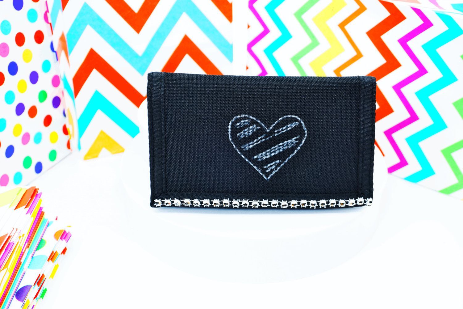 Herz Geldbörse - Schwarzes Wallet, Handbemalt Pride Accessoire