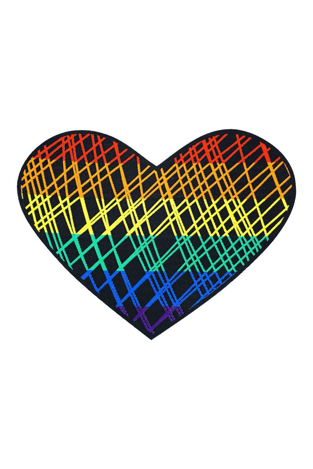 Gewebter Laptop-Sticker XXL - Pride Rainbow Gitterherz, Schwarz Regenbogenfarben
