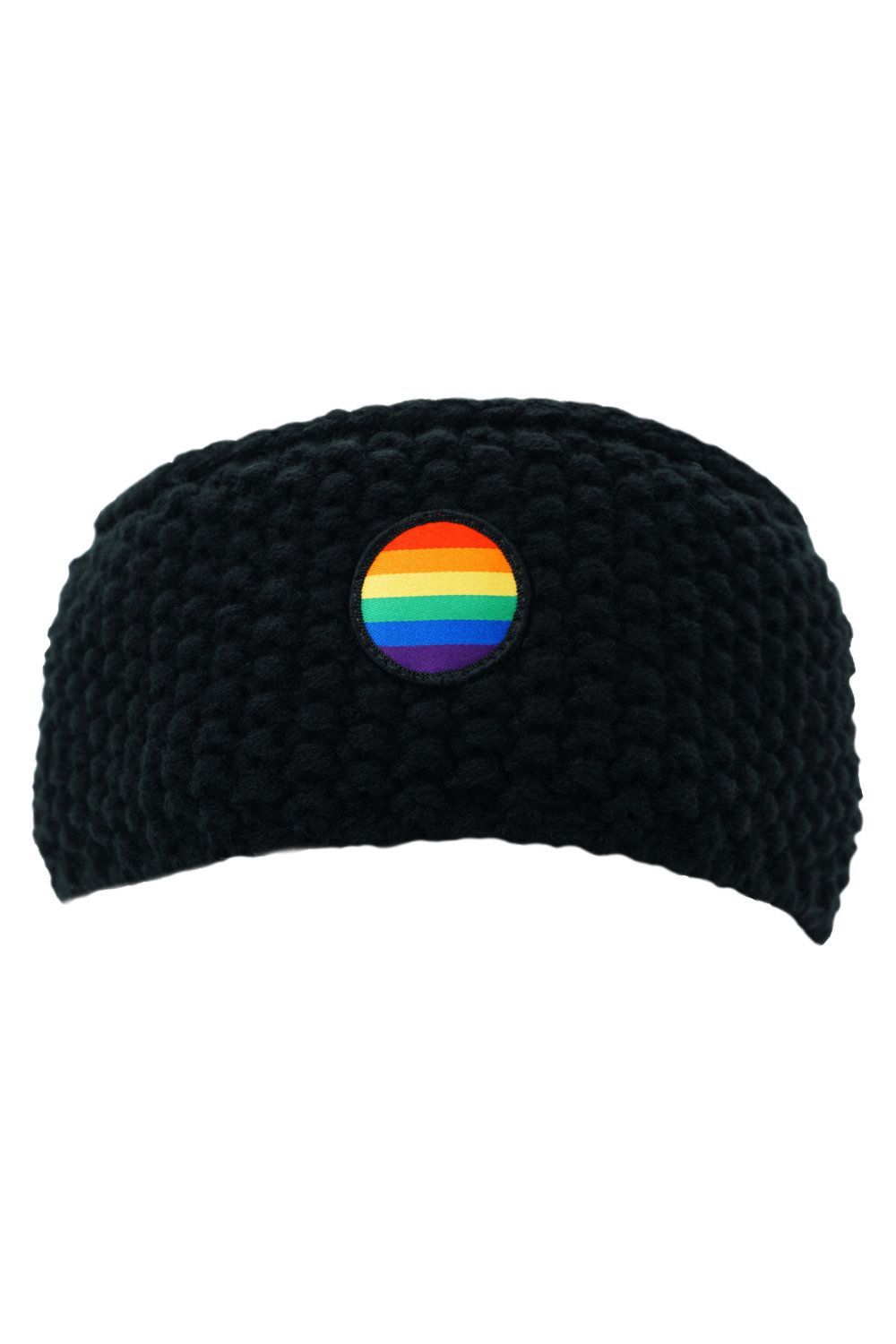 Gestricktes Stirnband Schwarz mit Pride Patch - Regenbogen