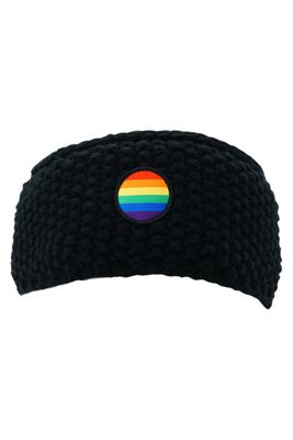 Gestricktes Stirnband Schwarz mit Pride Patch - Regenbogen Gestricktes Stirnband Schwarz mit Pride Patch - Regenbogen