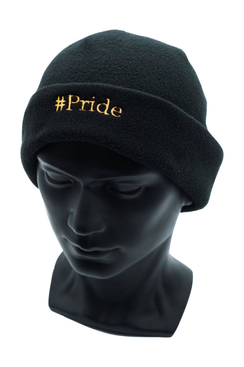 Mütze mit Krempe, Fleece  schwarz,  #Pride Stickerei in gold, Unisex - Pride Mütze