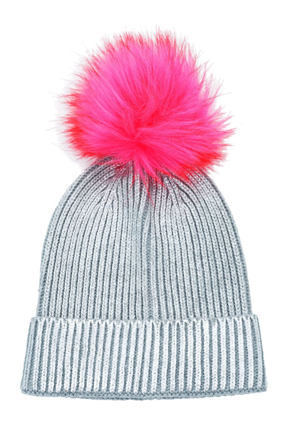 Strickmütze mit Bommel, Beanie, Luxury-Metallic Silver & Light Grey & Pink - Pride  Mütze