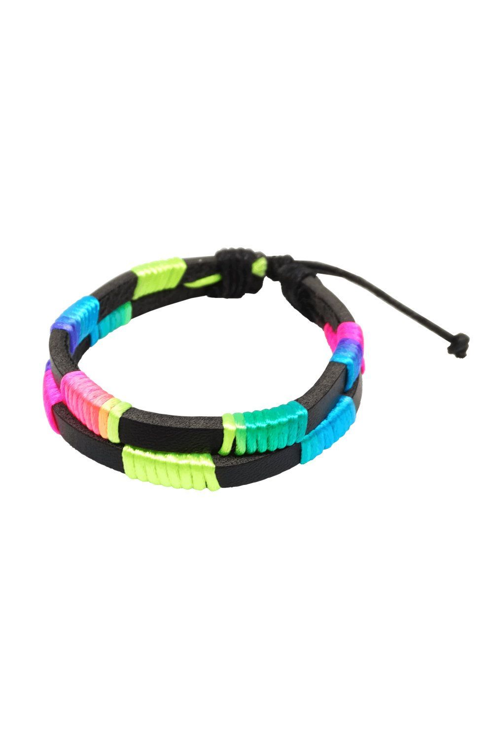 Armband "Pride", Kunstlederarmband, zweiteilig verbunden schwarz bunt, Schiebeverschluss - Pride Schmuck