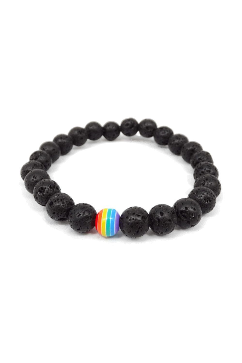 Armband "Regenbogenperle", schwarz bunt - Pride Schmuck