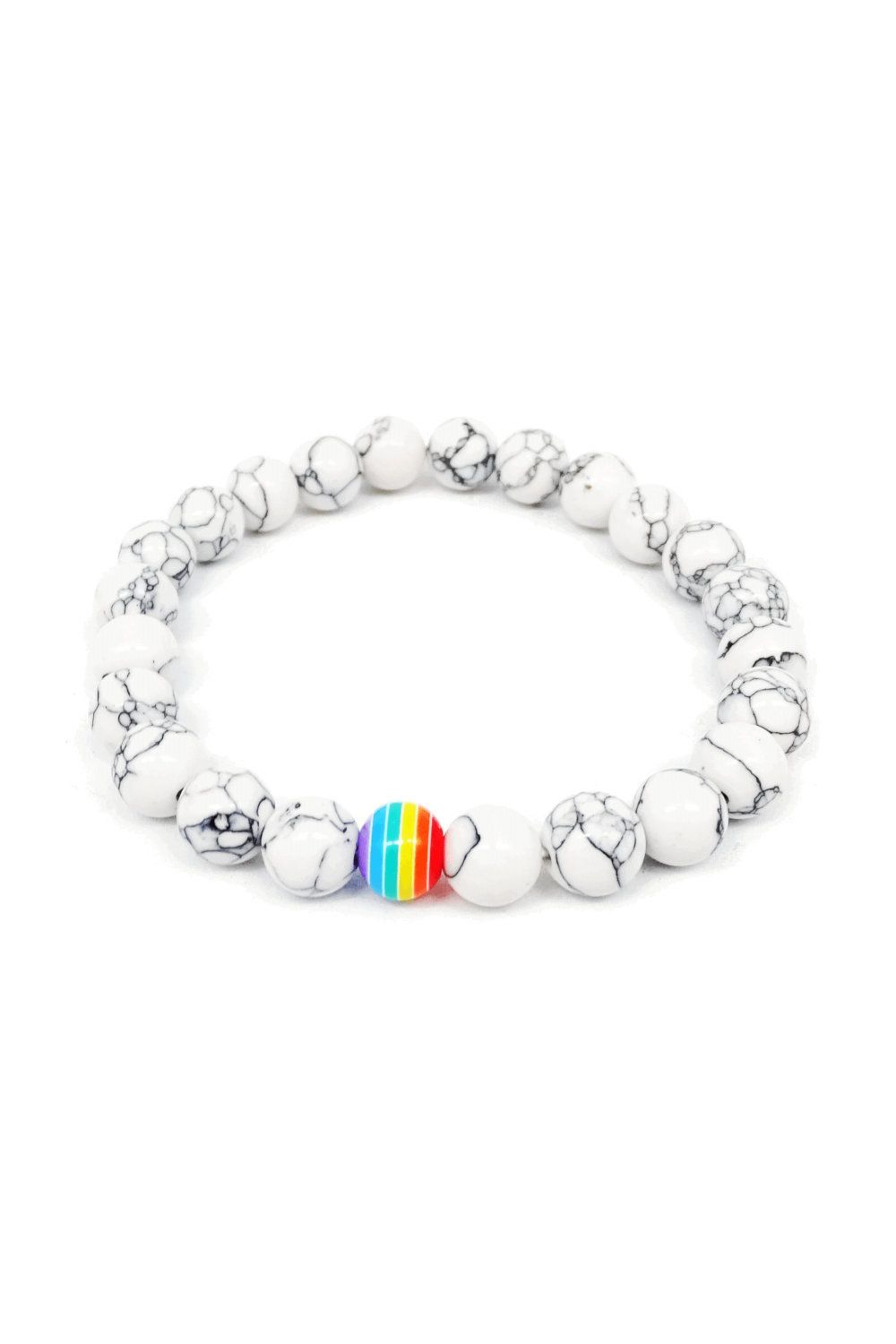 Armband "Regenbogenperle",  weiß bunt - Pride Schmuck