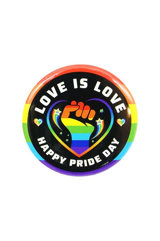 Button Button "Love Is Love Happy Pride Day" 40mm - Pride Anstecker