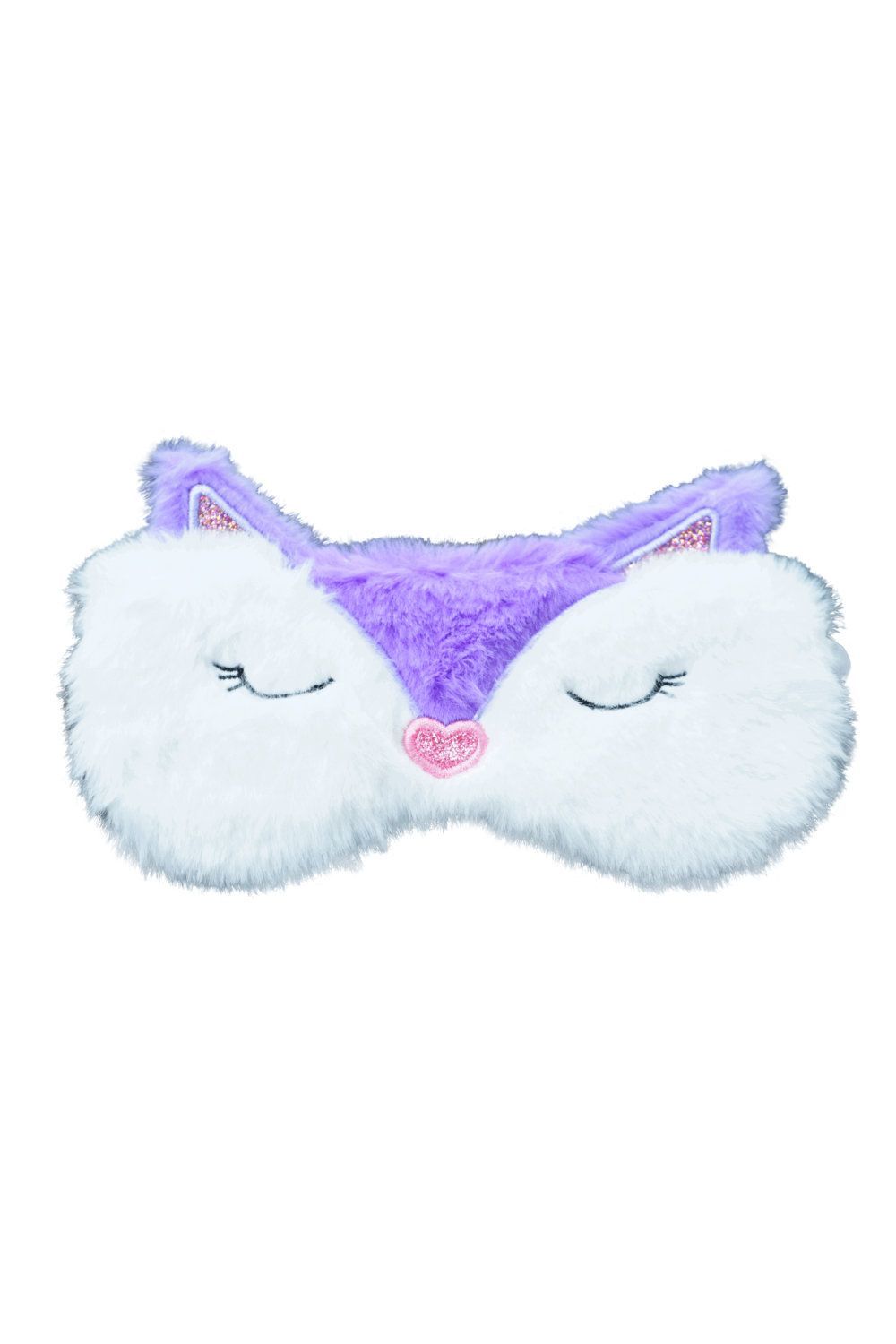 Funkelnde Katzen Schlafmaske - Lila-Weißer Plüsch, Flauschig Relax, Pride Beauty