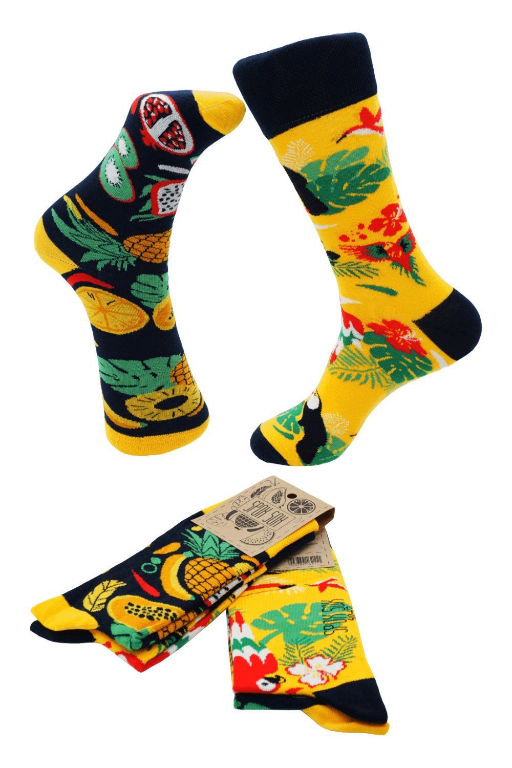 Tropical Unisex-Socken - Bunt Gelb Schwarz, Pride-Fashion 2er-Pack