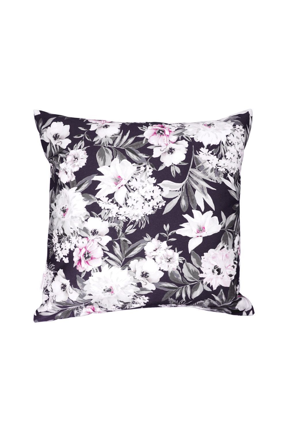 Nostalgisch Floral Kissen, Baumwolle Bunt auf Schwarz - 45x45cm