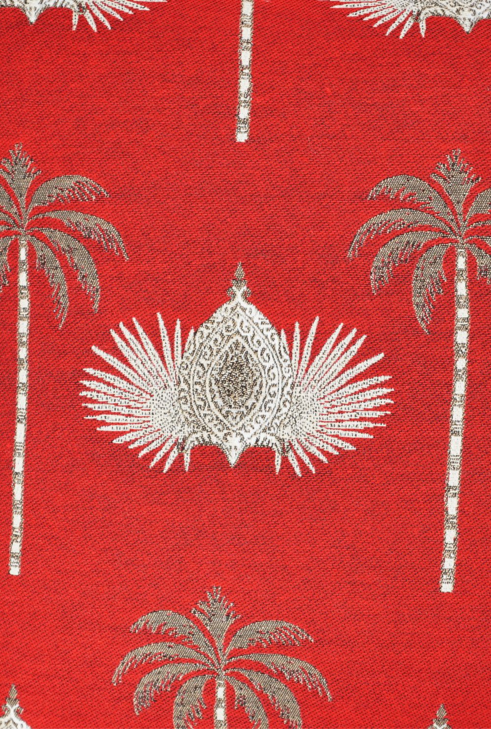 Kissen Orientalische goldfarbige Ornamente und Palmen auf rotem Luxus-Jacquard, 45x45cm - Handmade