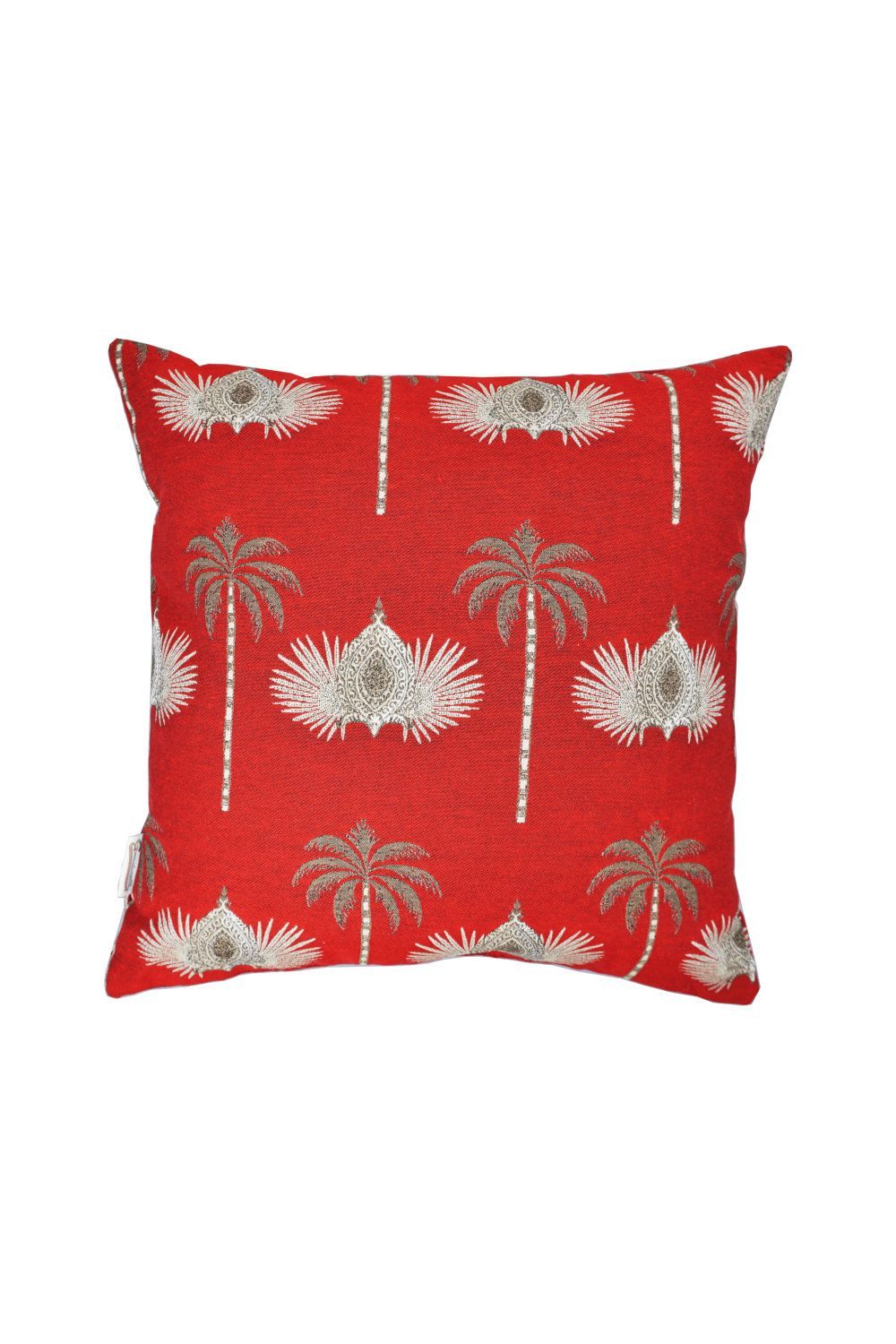 Kissen Orientalische goldfarbige Ornamente und Palmen auf rotem Luxus-Jacquard, 45x45cm - Handmade