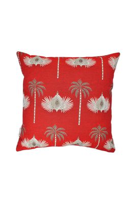 Kissen Orientalische goldfarbige Ornamente und Palmen auf rotem Luxus-Jacquard, 45x45cm - Handmade Kissen Orientalische goldfarbige Ornamente und Palmen auf rotem Luxus-Jacquard, 45x45cm - Handmade