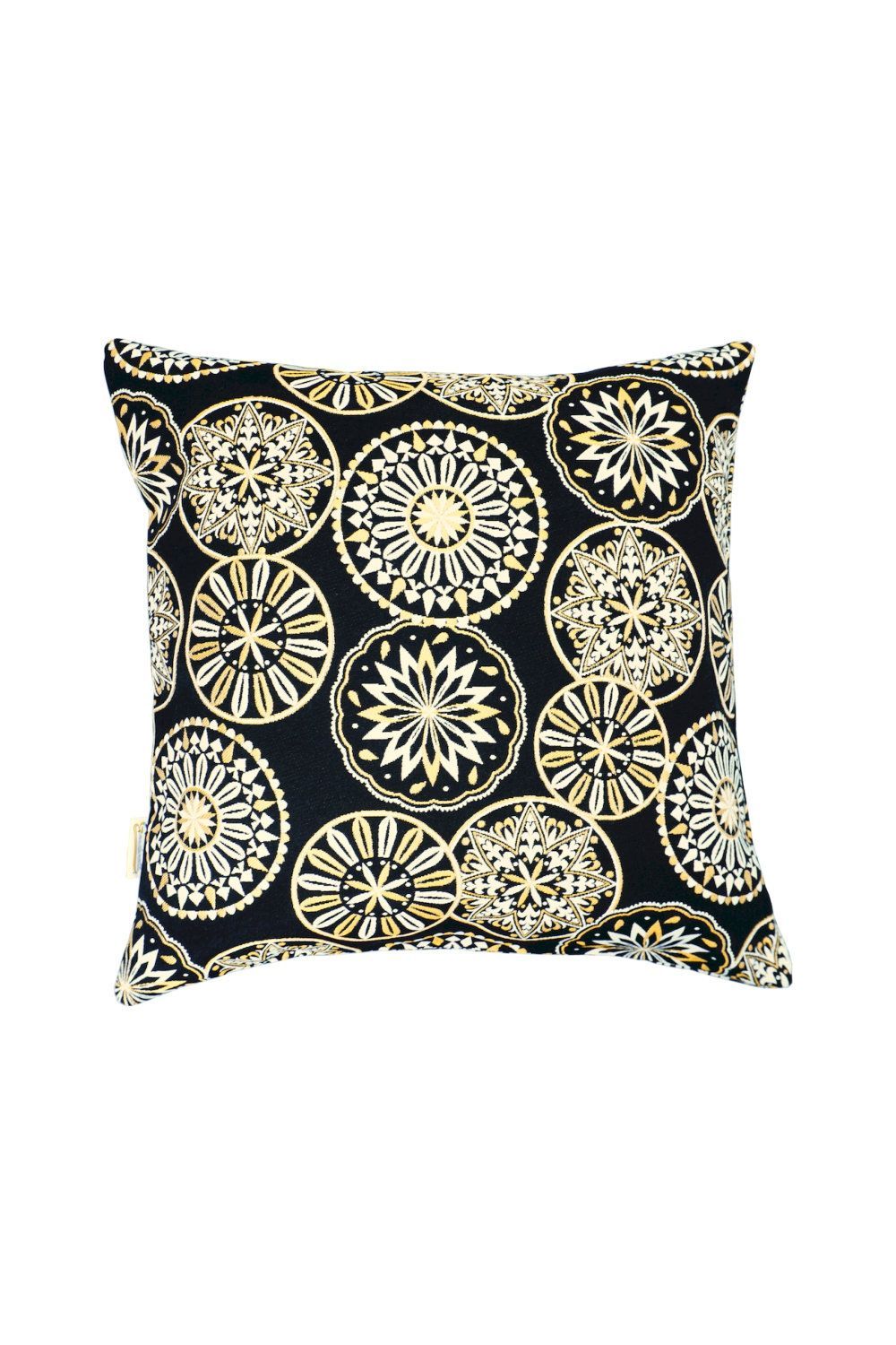 Kissen Orientalischer Luxus in Gold, Weiß und Schwarz Edel-Jacquard, 45x45cm - Handmade