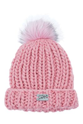 Mütze Rosa Handgestrickt mit Bommel und Teddy Futter Mütze Rosa Handgestrickt mit Bommel und Teddy Futter