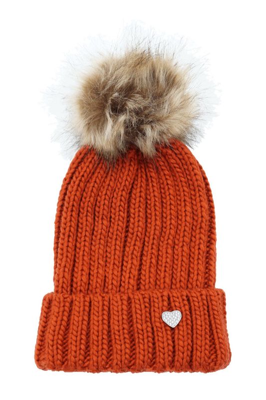 Mütze Rost mit Bommel Glitzerherz-Applikation Mütze Rost mit Bommel Glitzerherz-Applikation