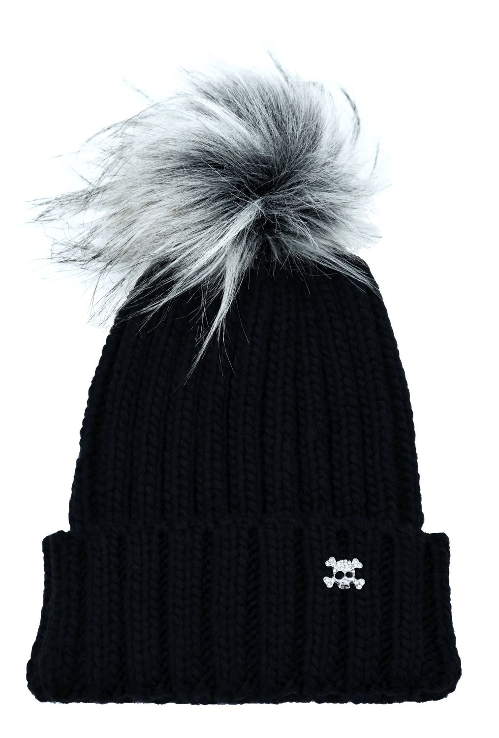 Mütze Skull schwarz mit Bommel