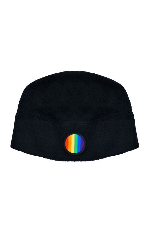 Fleece Mütze schwarz mit Regenbogen Patch rund