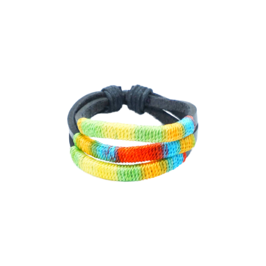 Triplet Armband - Schwarzes Kunstleder mit Bunten Applikationen, Pride Schmuck
