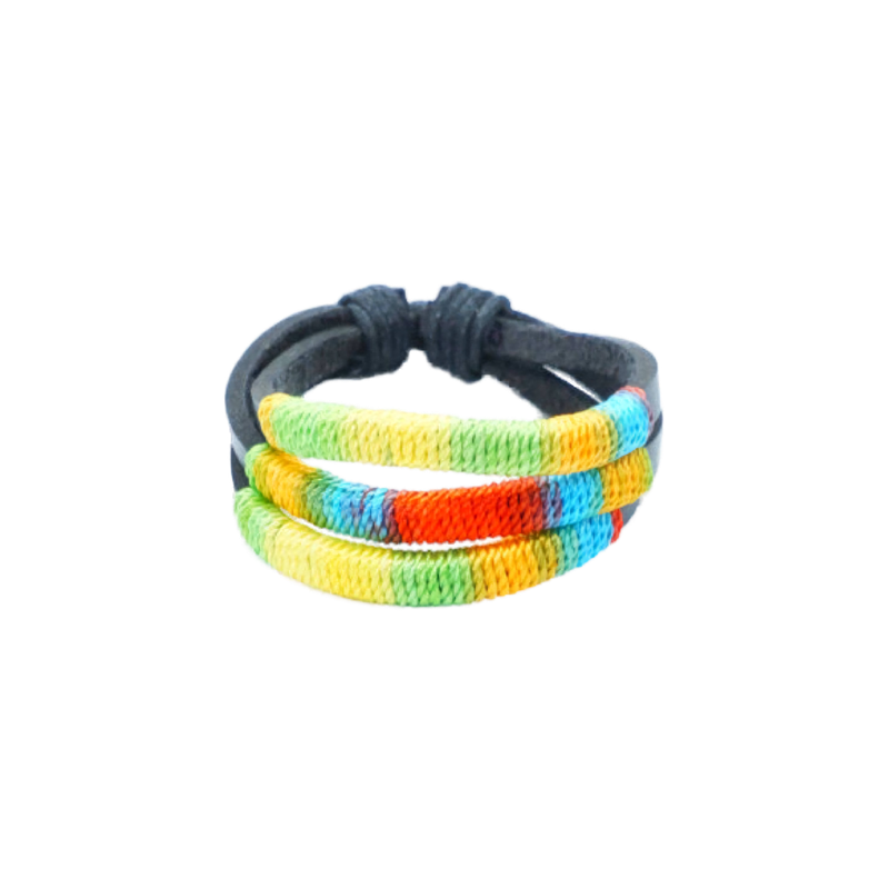 Triplet Armband - Schwarzes Kunstleder mit Bunten Applikationen, Pride Schmuck Triplet Armband - Schwarzes Kunstleder mit Bunten Applikationen, Pride Schmuck